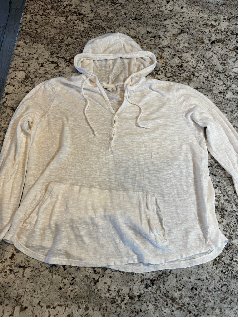 J. Jill Slub-Knit Hooded Henley Pullover in Off-White